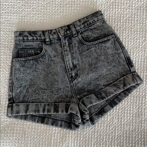 AMERICAN APPAREL Jeans Denim High Rise Acid Wash Cotton Shorts Cuff Hem Size 25